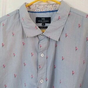 Michael Brandon Slim Fit Men's XL Button-Down Shirt Striped Flamingo Print